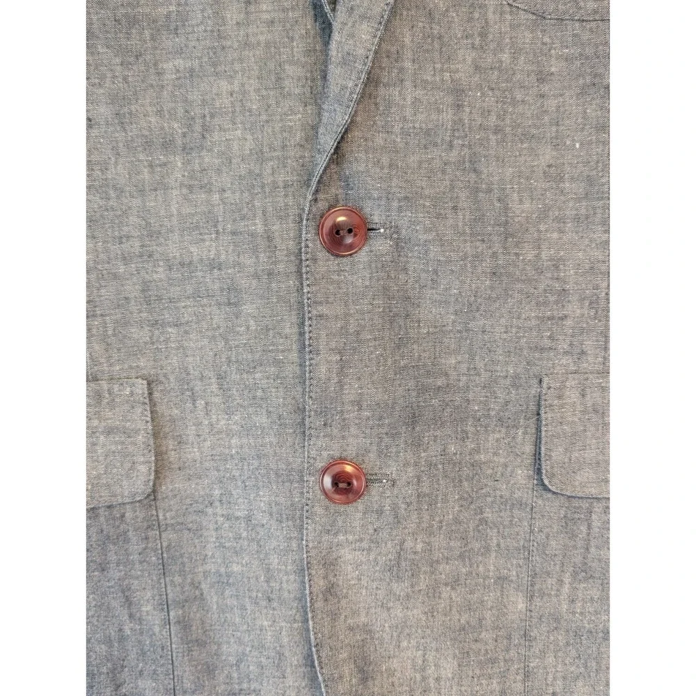 J.CREW Ludlow Navy Blue‎ Grey Chambray Blazer Cotton Unstructured Men Small 38R